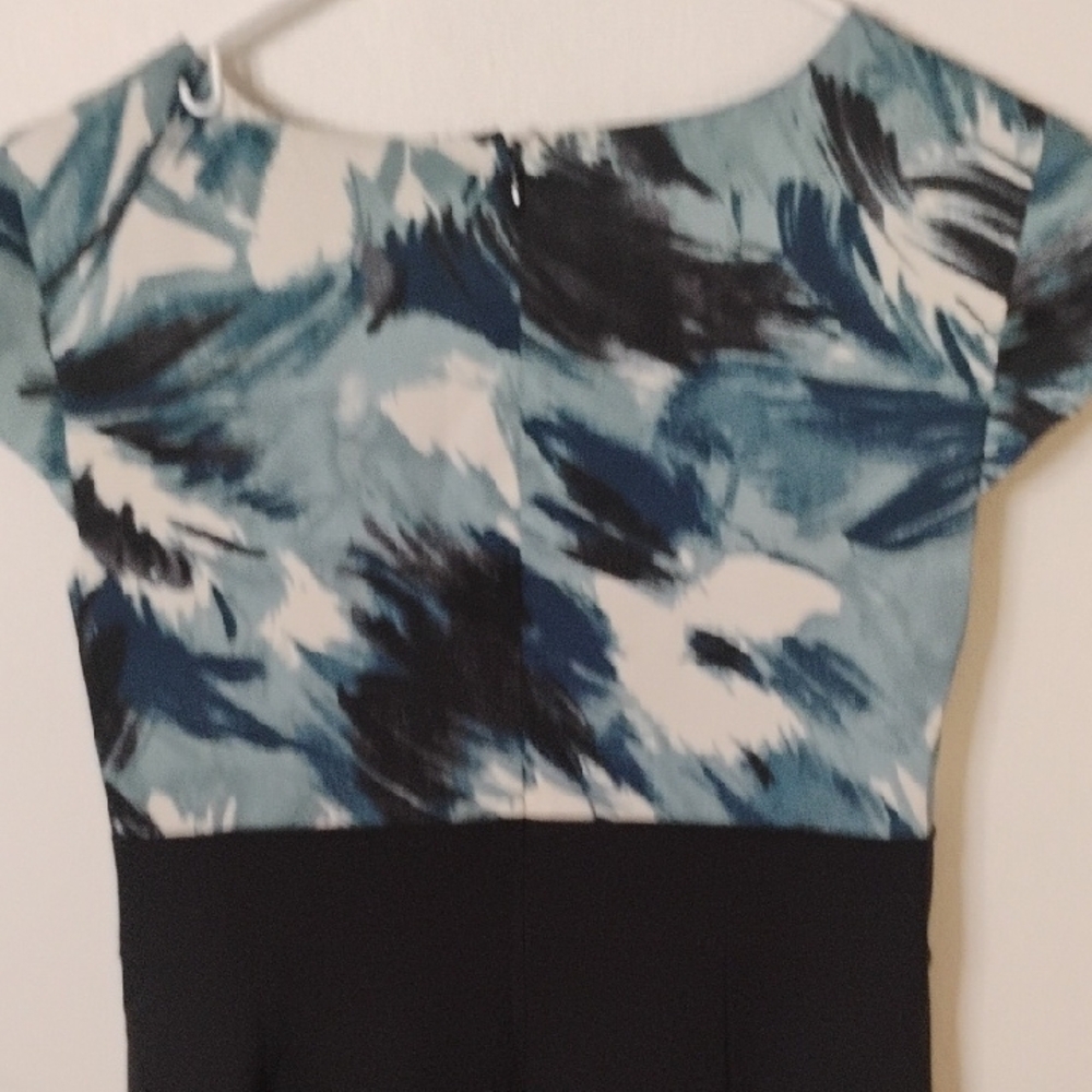 Ann Taylor Black Midi Dress with Blue and White Pattern - Picture 6 of 8